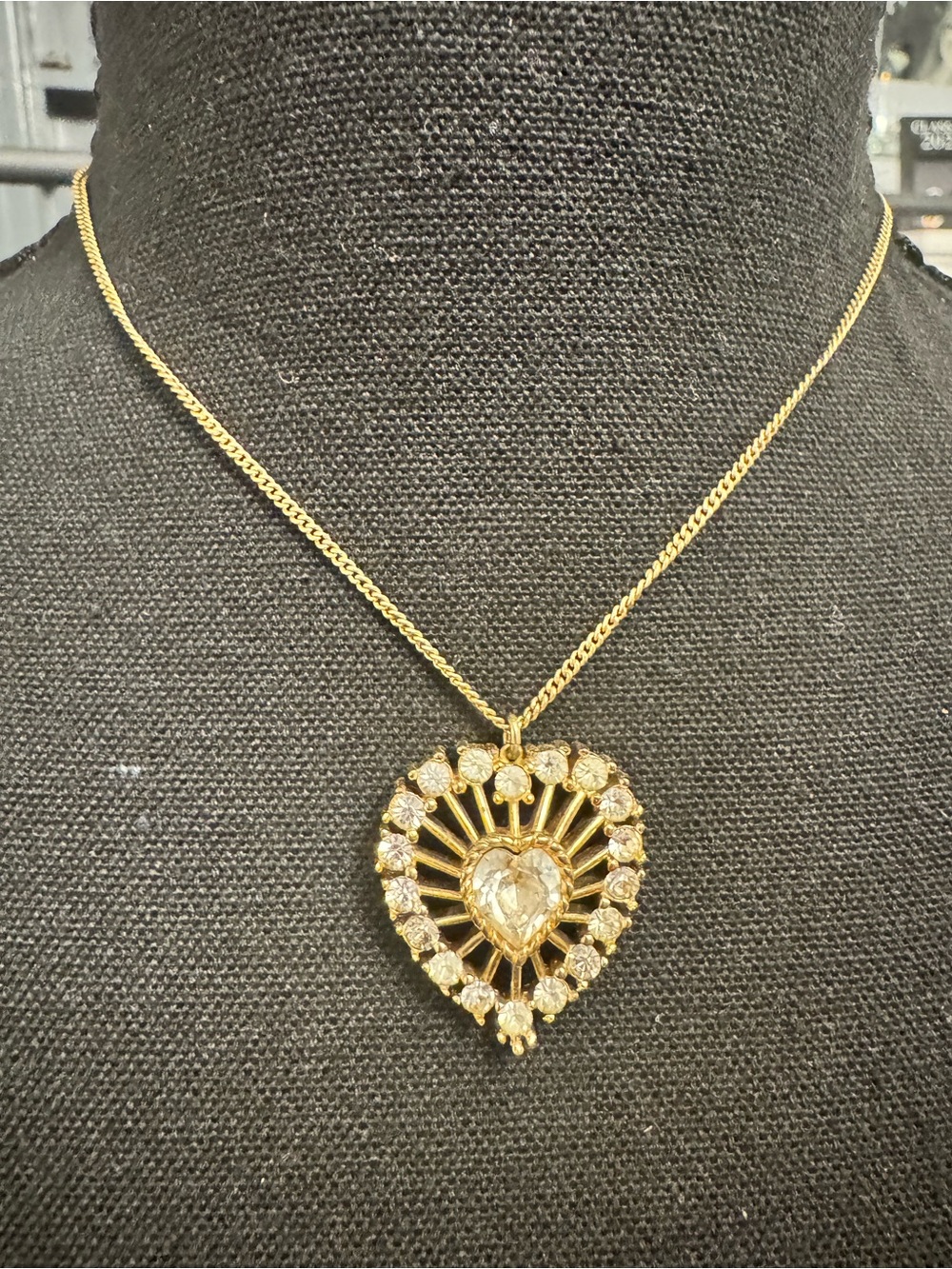 Gold Heart Pendant Necklace with Radiant Crystal Accents